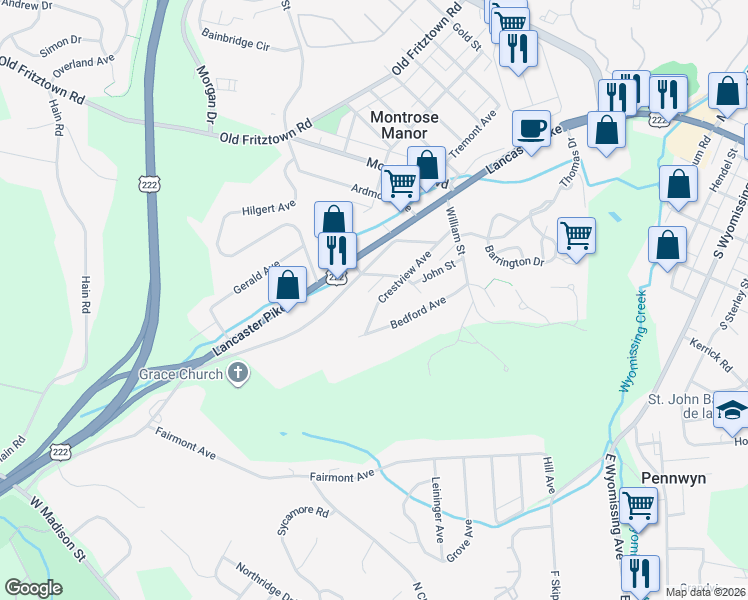 map of restaurants, bars, coffee shops, grocery stores, and more near 1018 Crestview Avenue in Shillington