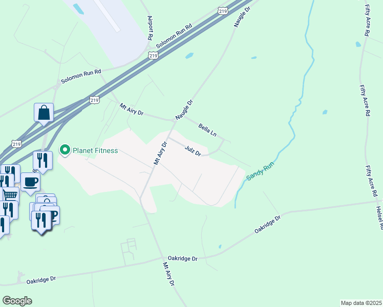map of restaurants, bars, coffee shops, grocery stores, and more near 100-198 Julz Drive in Johnstown