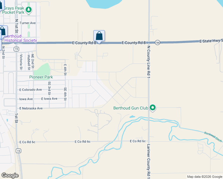 map of restaurants, bars, coffee shops, grocery stores, and more near 301 Dorothy Drive in Berthoud