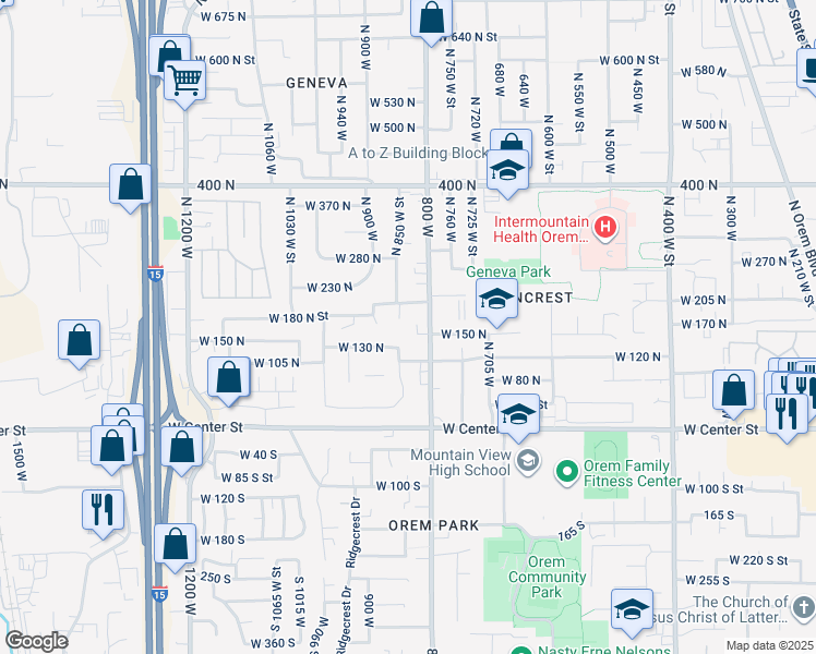 map of restaurants, bars, coffee shops, grocery stores, and more near 176 840 West in Orem