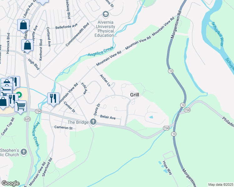 map of restaurants, bars, coffee shops, grocery stores, and more near 26 Archer Lane in Shillington