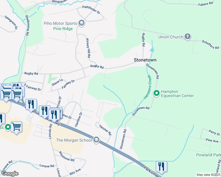 map of restaurants, bars, coffee shops, grocery stores, and more near 410 Rugby Road in Birdsboro
