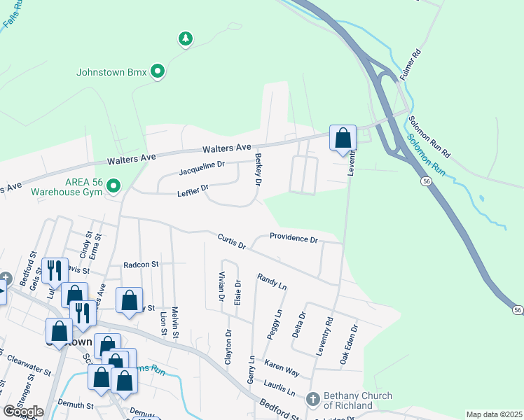 map of restaurants, bars, coffee shops, grocery stores, and more near 146 Berkey Drive in Johnstown