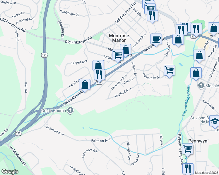 map of restaurants, bars, coffee shops, grocery stores, and more near 1018 Crestview Avenue in Shillington