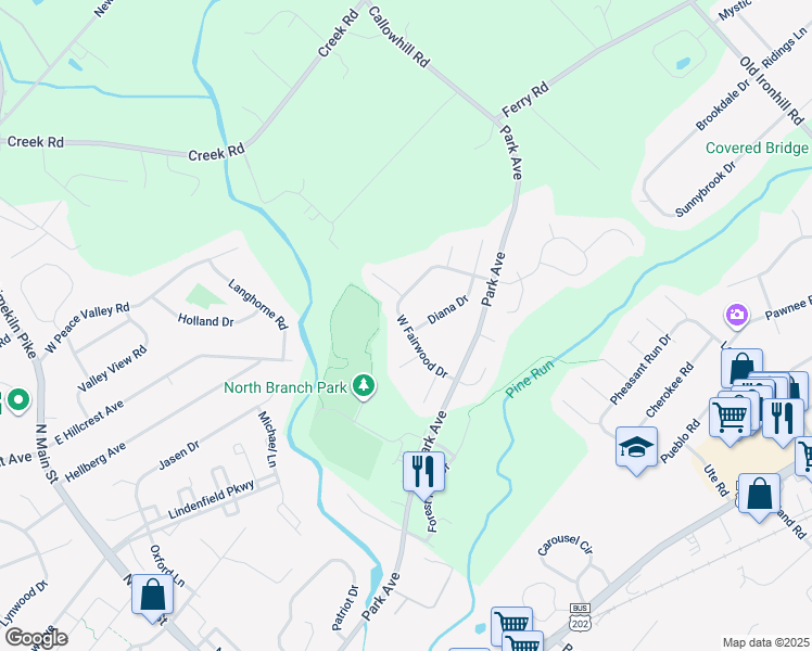 map of restaurants, bars, coffee shops, grocery stores, and more near 212 West Fairwood Drive in Chalfont