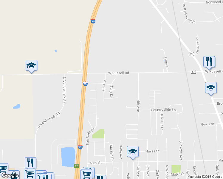 map of restaurants, bars, coffee shops, grocery stores, and more near Tully Drive in Sidney