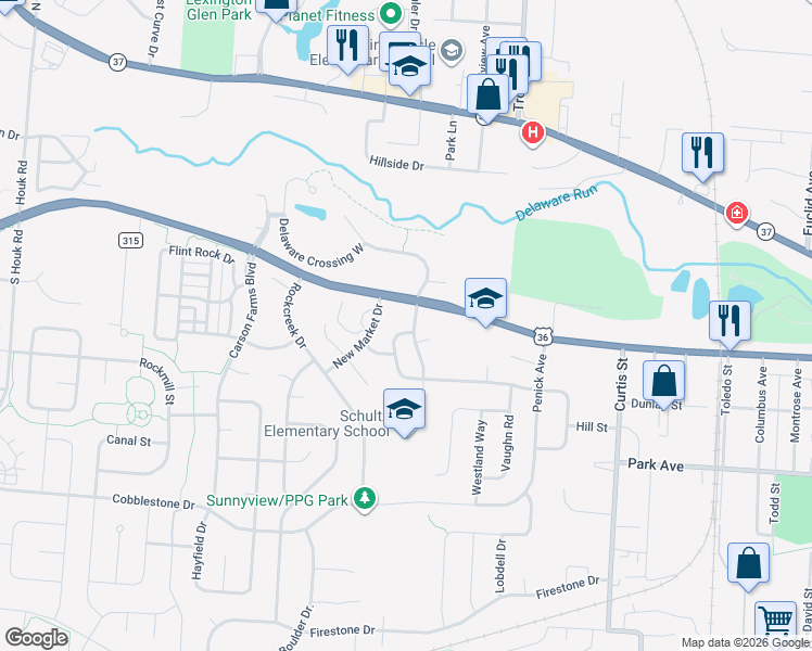 map of restaurants, bars, coffee shops, grocery stores, and more near 287 Richards Circle in Delaware