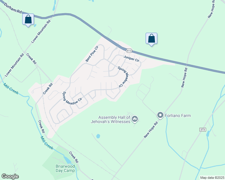 map of restaurants, bars, coffee shops, grocery stores, and more near 189 Hummingbird Court South in New Hope