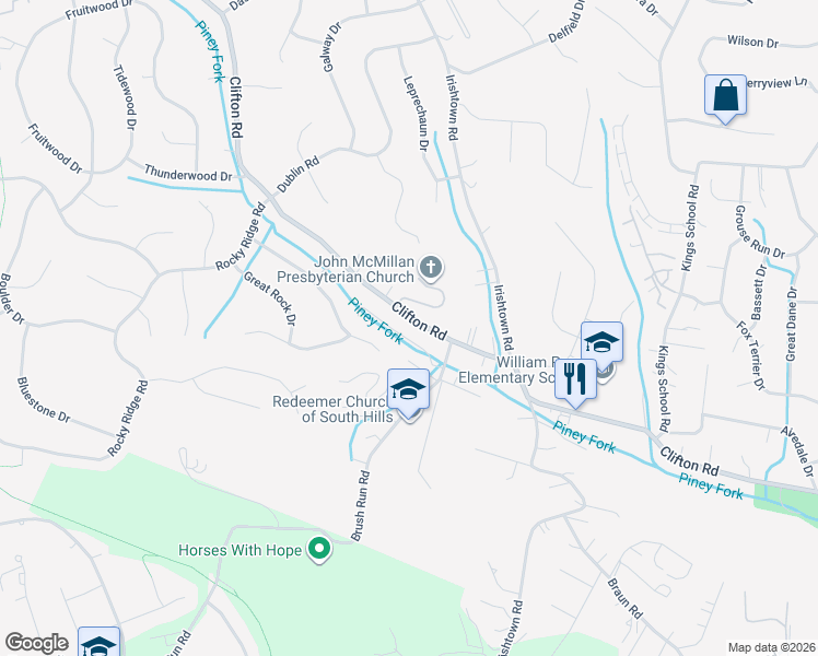 map of restaurants, bars, coffee shops, grocery stores, and more near 878 Clifton Road in Bethel Park