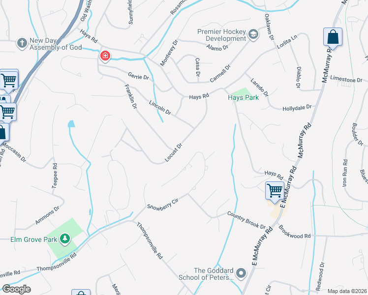 map of restaurants, bars, coffee shops, grocery stores, and more near 2749 Locust Drive in Pittsburgh