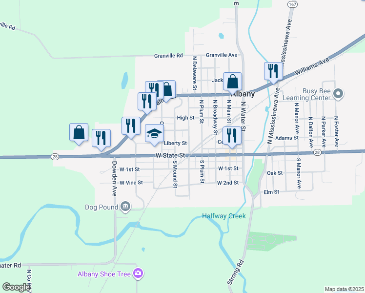 map of restaurants, bars, coffee shops, grocery stores, and more near in Albany