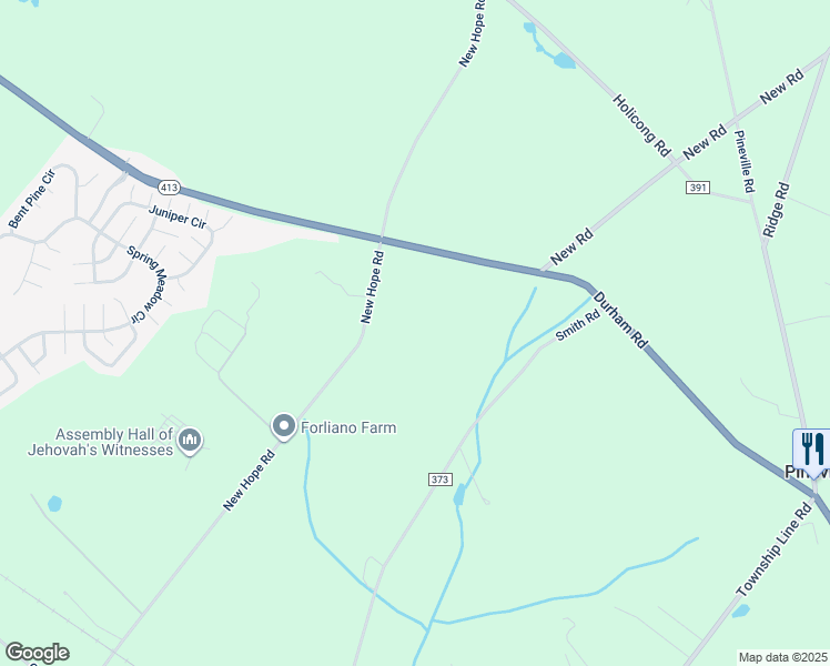 map of restaurants, bars, coffee shops, grocery stores, and more near 4629 New Hope Road in Furlong