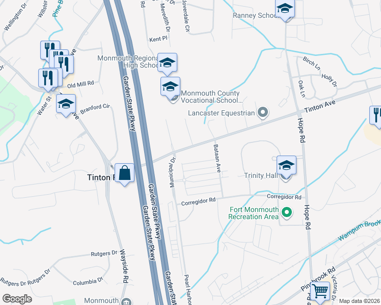 map of restaurants, bars, coffee shops, grocery stores, and more near 530 Tinton Avenue in Tinton Falls