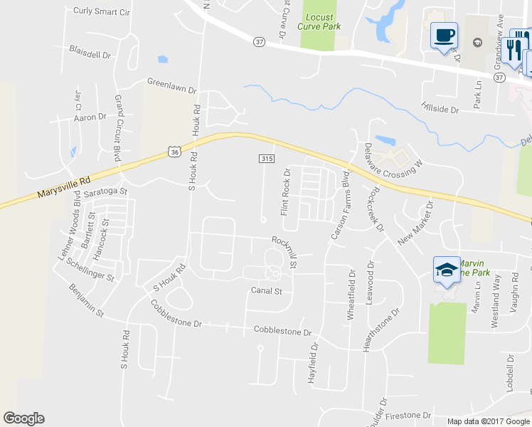 map of restaurants, bars, coffee shops, grocery stores, and more near 603 Acme Road in Delaware