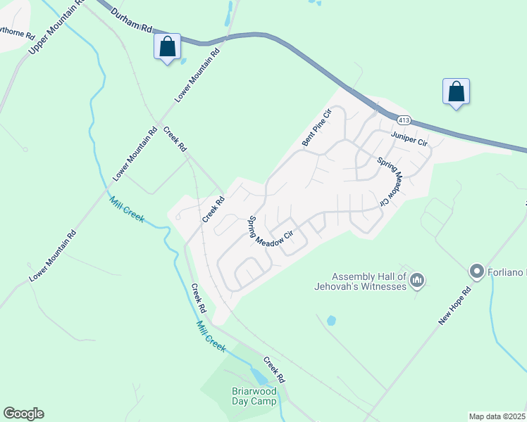 map of restaurants, bars, coffee shops, grocery stores, and more near 374 Spring Meadow Circle in New Hope