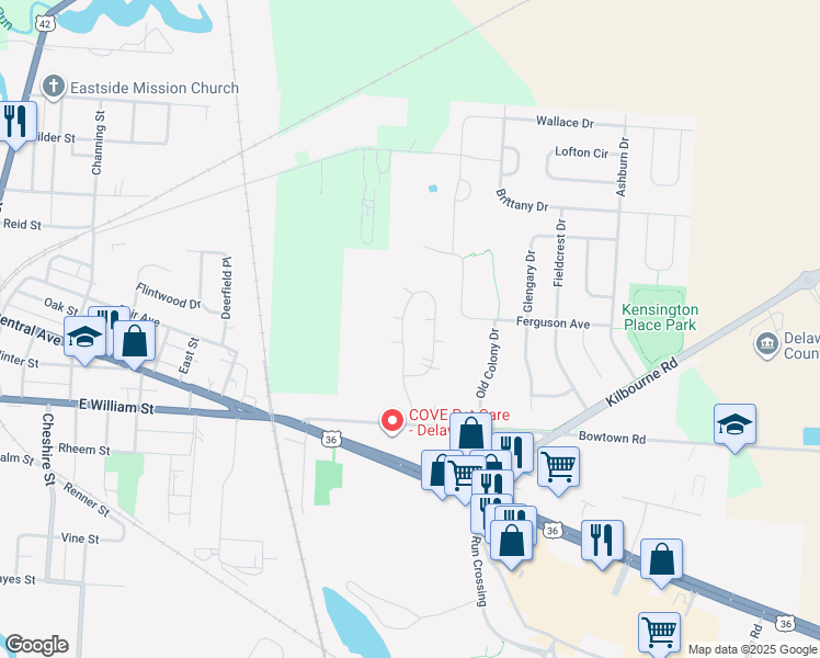 map of restaurants, bars, coffee shops, grocery stores, and more near 88 Village Gate Boulevard in Delaware