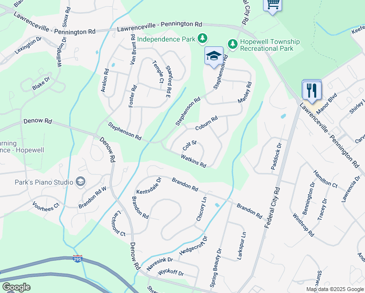 map of restaurants, bars, coffee shops, grocery stores, and more near 211 Colt Street in Pennington