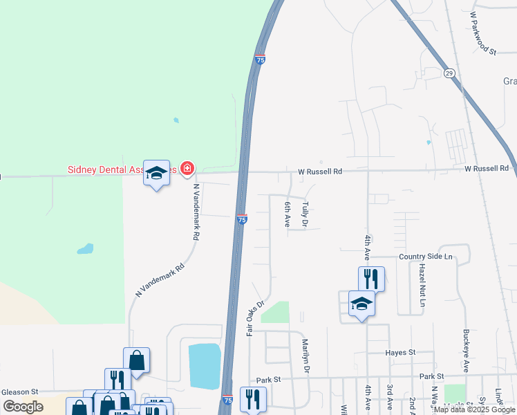 map of restaurants, bars, coffee shops, grocery stores, and more near 1614 Cypress Place in Sidney