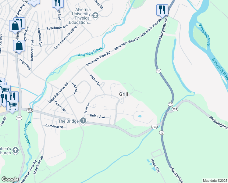 map of restaurants, bars, coffee shops, grocery stores, and more near 5 Ravine Dr in Shillington