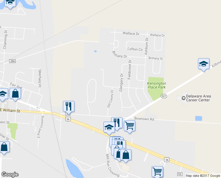 map of restaurants, bars, coffee shops, grocery stores, and more near 209 Old Colony Drive in Delaware