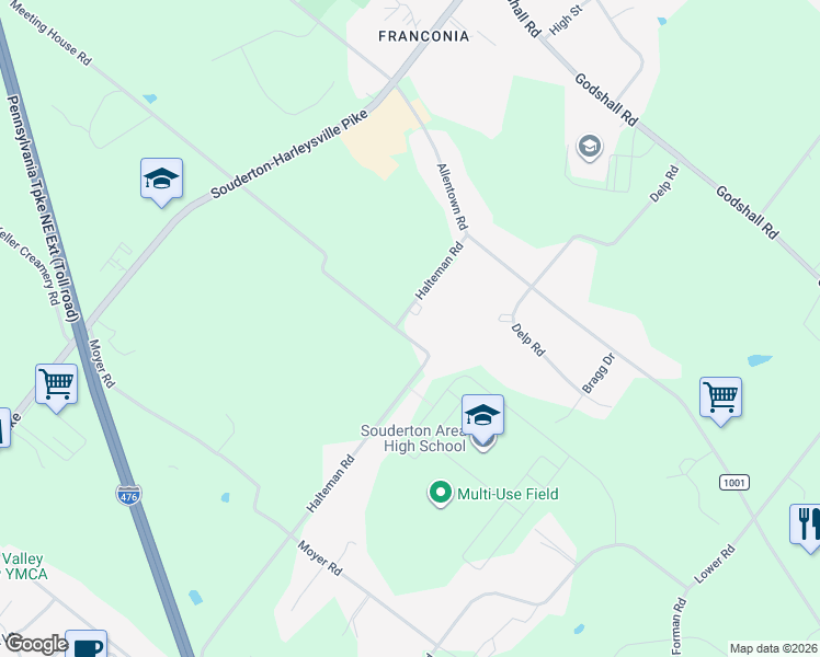 map of restaurants, bars, coffee shops, grocery stores, and more near 578 Halteman Rd in Souderton