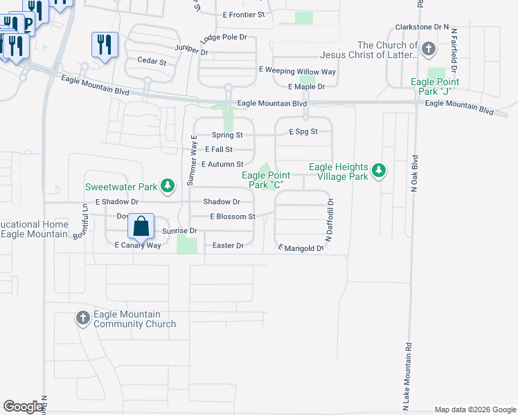 map of restaurants, bars, coffee shops, grocery stores, and more near 3662 Partridge Ln in Eagle Mountain