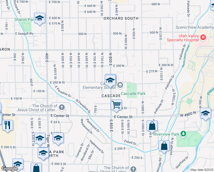 map of restaurants, bars, coffee shops, grocery stores, and more near 181 North 800 East in Orem