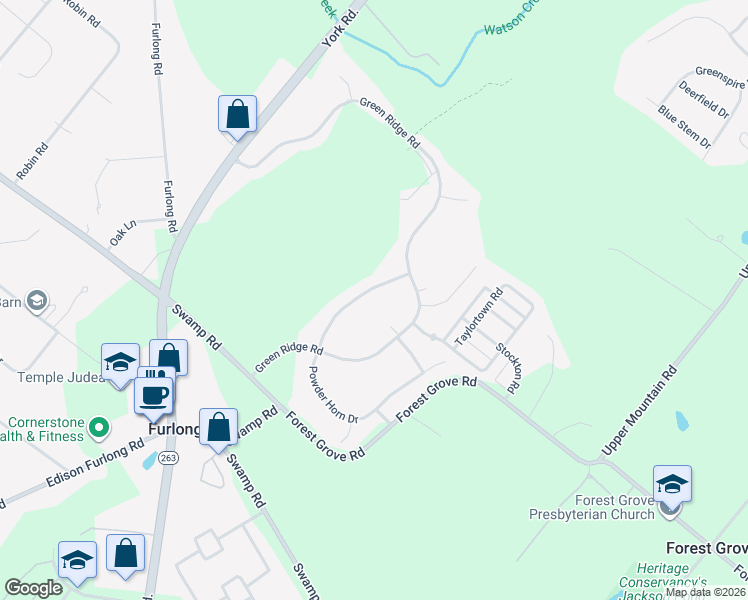 map of restaurants, bars, coffee shops, grocery stores, and more near 3773 Powder Horn Drive in Furlong