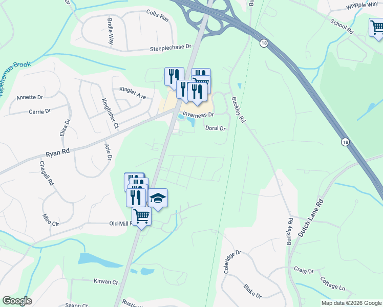 map of restaurants, bars, coffee shops, grocery stores, and more near 26 Pecan Valley Drive in Marlboro Township
