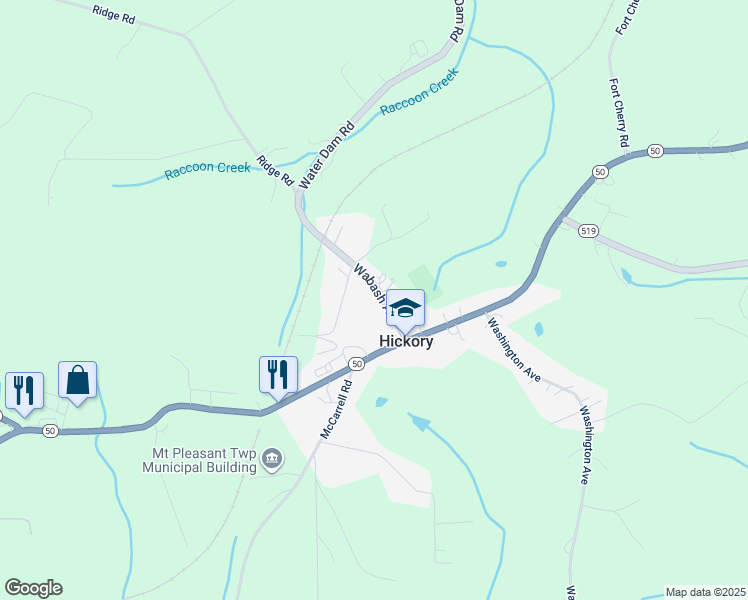 map of restaurants, bars, coffee shops, grocery stores, and more near 17 Wabash Avenue in Hickory