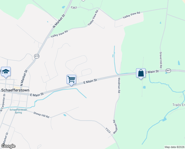 map of restaurants, bars, coffee shops, grocery stores, and more near 361 East Main Street in Newmanstown