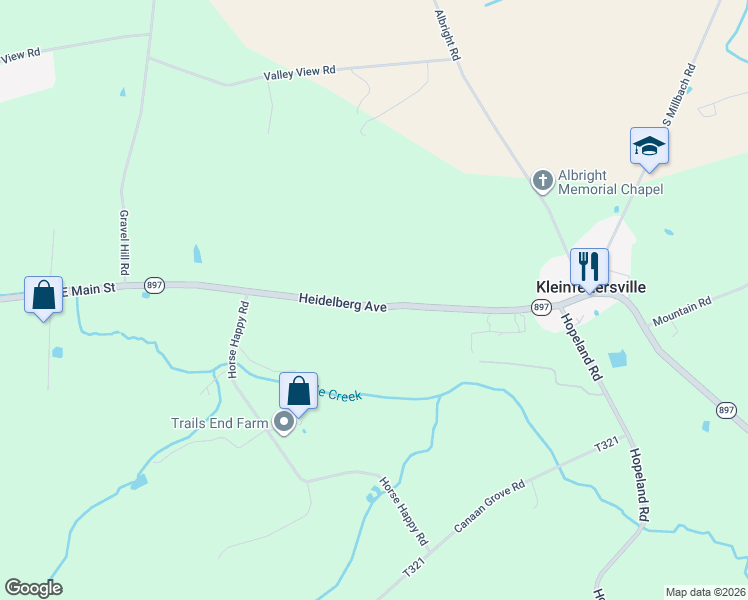 map of restaurants, bars, coffee shops, grocery stores, and more near in KLEINFELTERSV