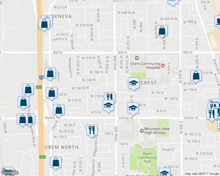 map of restaurants, bars, coffee shops, grocery stores, and more near 176 840 West in Orem