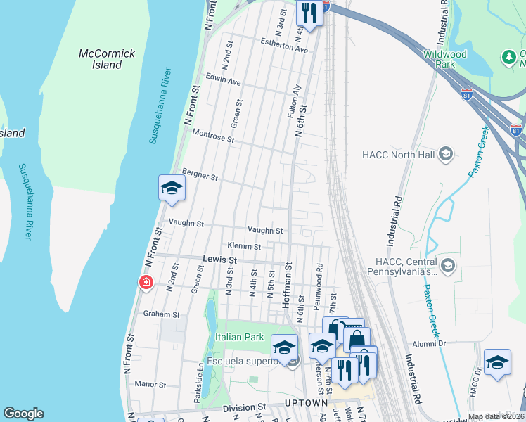 map of restaurants, bars, coffee shops, grocery stores, and more near 3313 North 4th Street in Harrisburg