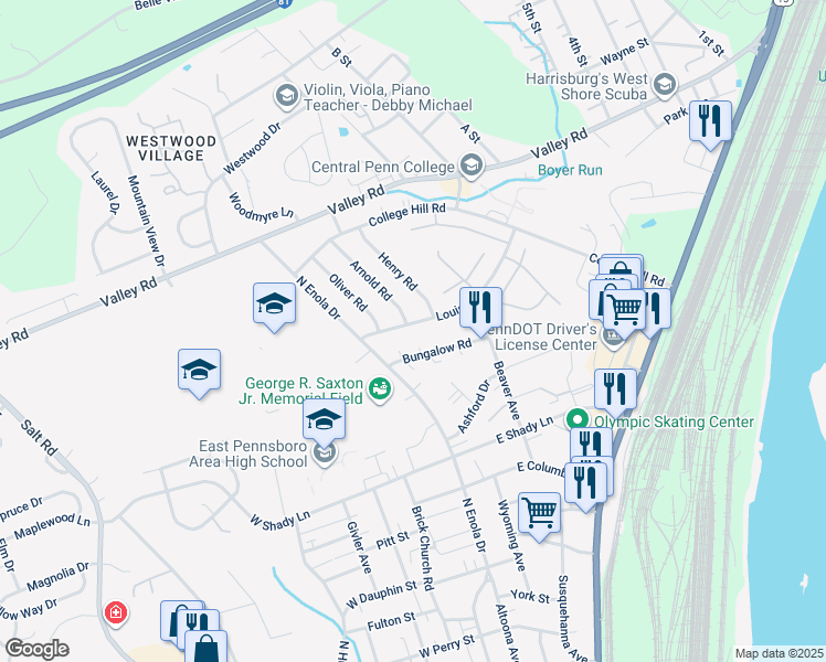 map of restaurants, bars, coffee shops, grocery stores, and more near 8 Louis Lane in Enola