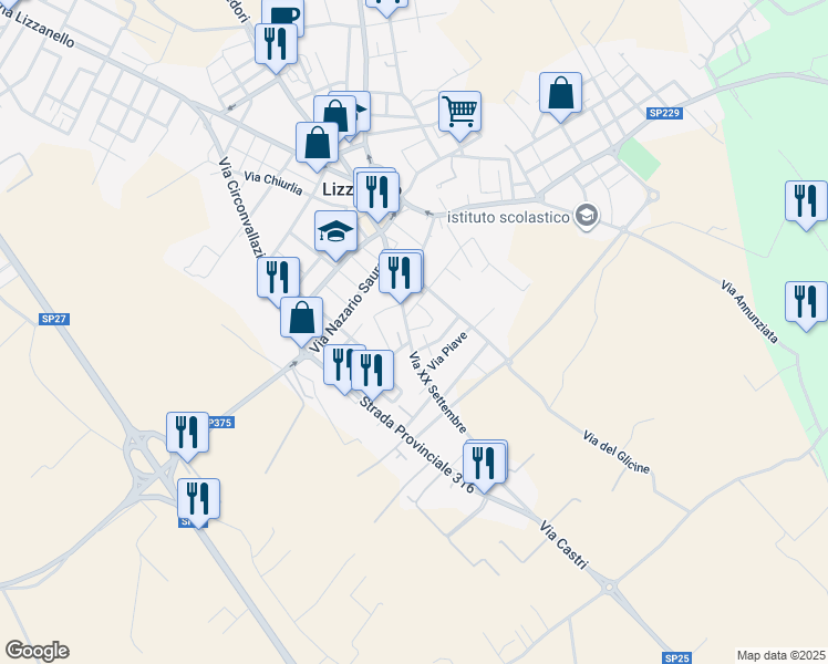map of restaurants, bars, coffee shops, grocery stores, and more near 2 Via San Michele in Lizzanello