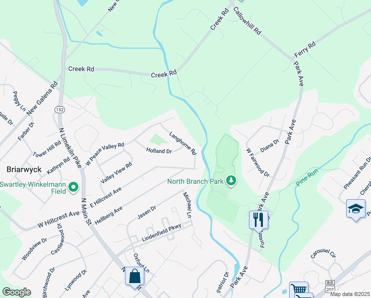 map of restaurants, bars, coffee shops, grocery stores, and more near 52 Holland Drive in Chalfont
