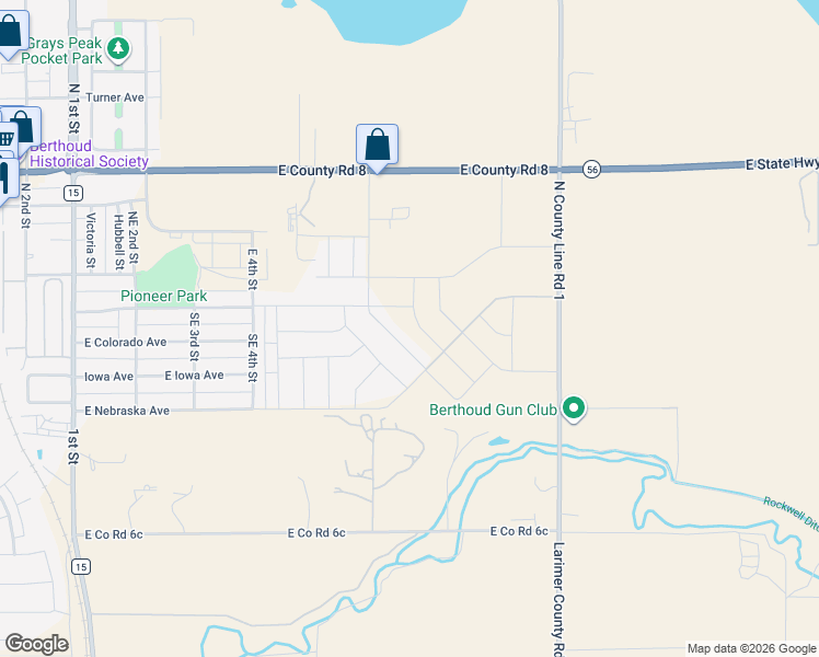map of restaurants, bars, coffee shops, grocery stores, and more near 110 Dorothy Drive in Berthoud