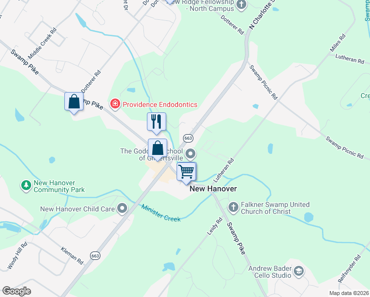 map of restaurants, bars, coffee shops, grocery stores, and more near 2920 North Charlotte Street in Gilbertsville