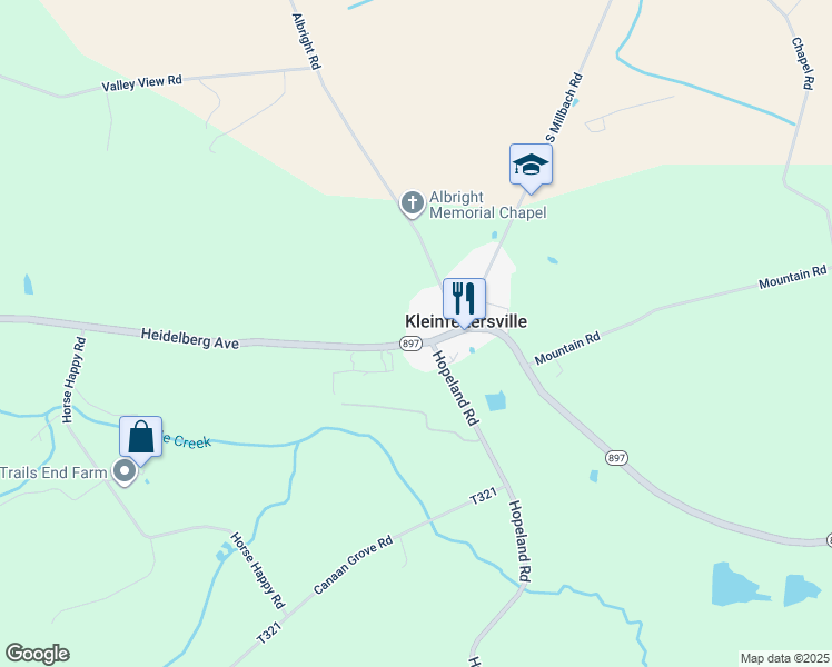map of restaurants, bars, coffee shops, grocery stores, and more near 2598 Heidelberg Avenue in Newmanstown