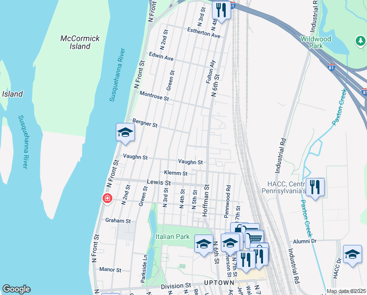 map of restaurants, bars, coffee shops, grocery stores, and more near 3312 North 4th Street in Harrisburg