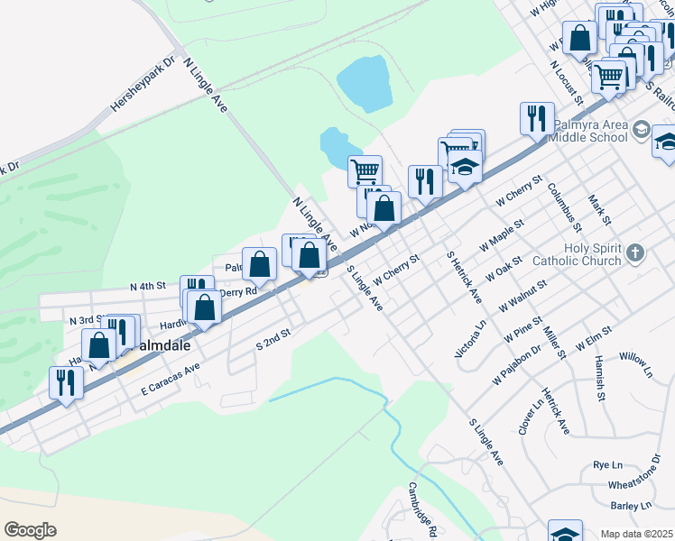 map of restaurants, bars, coffee shops, grocery stores, and more near 1834 East Chocolate Avenue in Hershey
