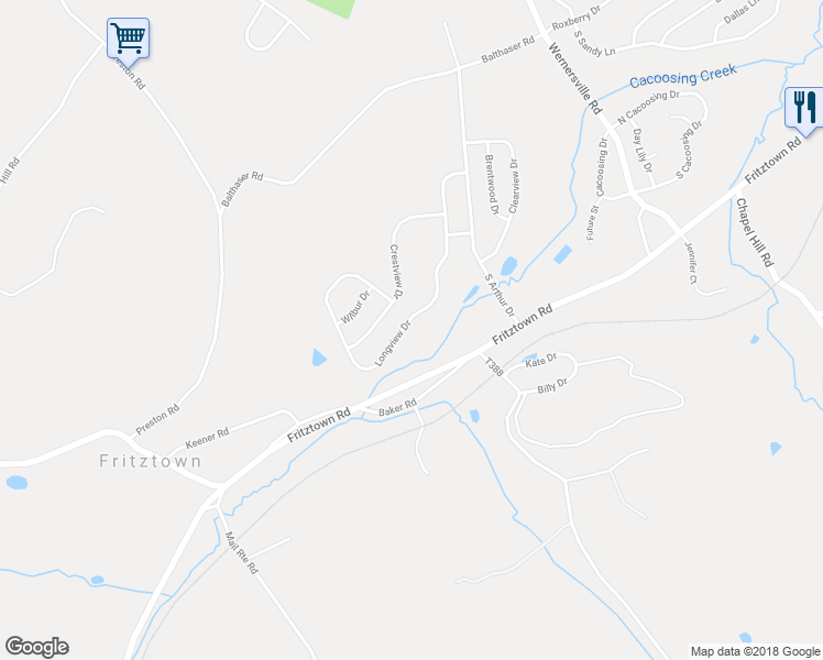 map of restaurants, bars, coffee shops, grocery stores, and more near 222 Longview Drive in Reading