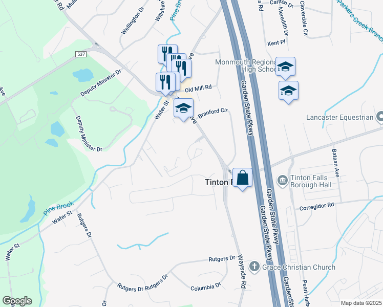 map of restaurants, bars, coffee shops, grocery stores, and more near 1 Spring Court in Tinton Falls