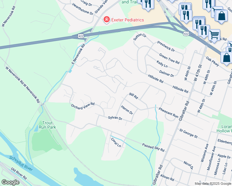 map of restaurants, bars, coffee shops, grocery stores, and more near 13-4 Cranberry Ridge in Reading