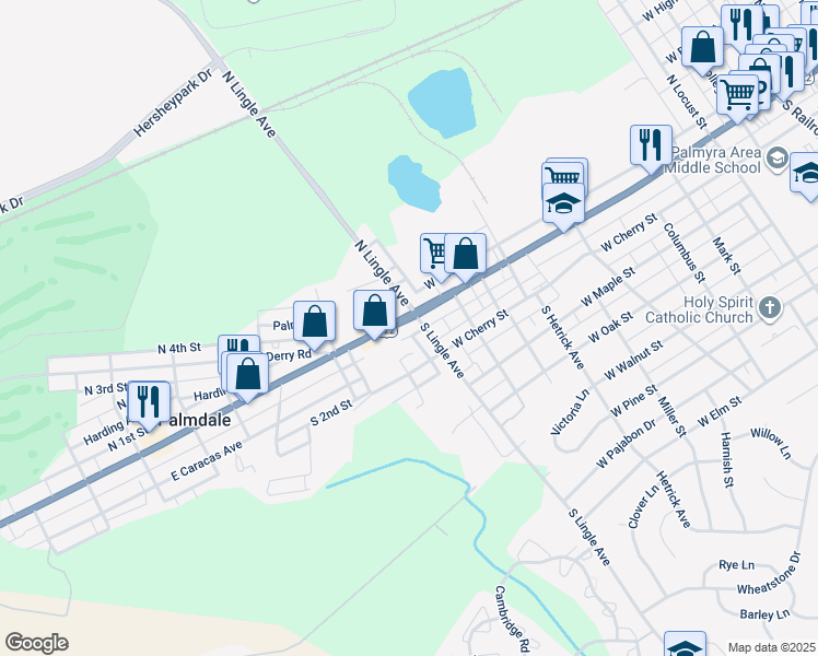map of restaurants, bars, coffee shops, grocery stores, and more near 1834 East Chocolate Avenue in Hershey
