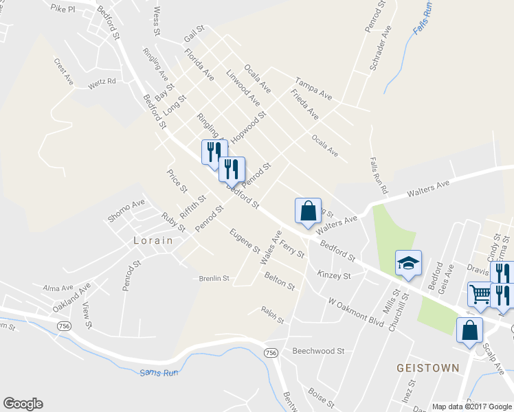 map of restaurants, bars, coffee shops, grocery stores, and more near 799 Schrader Avenue in Johnstown