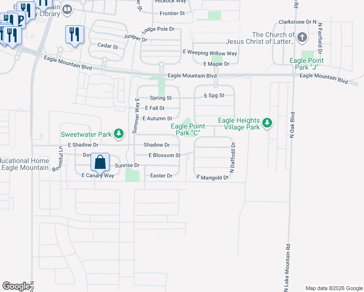 map of restaurants, bars, coffee shops, grocery stores, and more near 3706 North Partridge Lane in Eagle Mountain