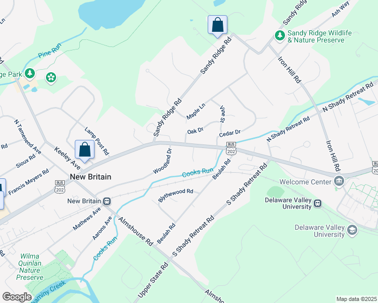 map of restaurants, bars, coffee shops, grocery stores, and more near 300 East Butler Avenue in New Britain