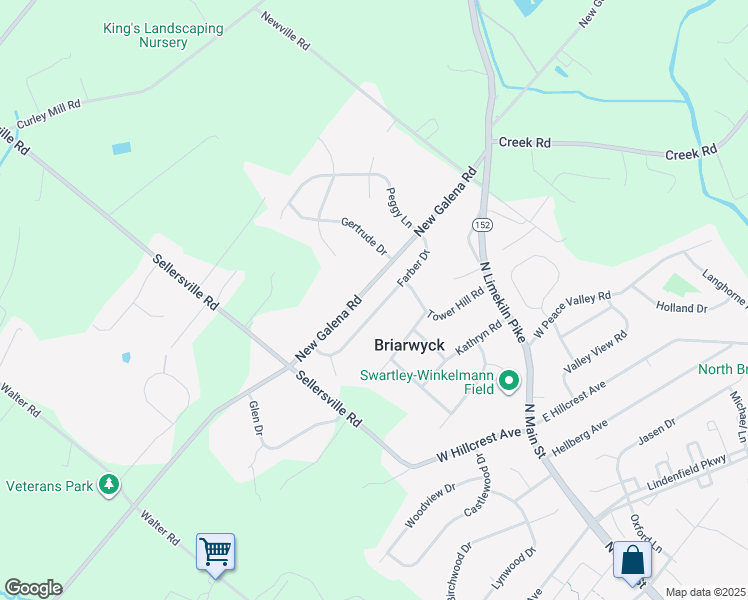 map of restaurants, bars, coffee shops, grocery stores, and more near 19 Farber Drive in Chalfont